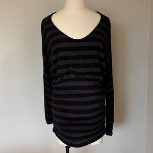 Liz Lange Black and Gray Metallic Striped Scoop Neck Long Sleeve Top Size M